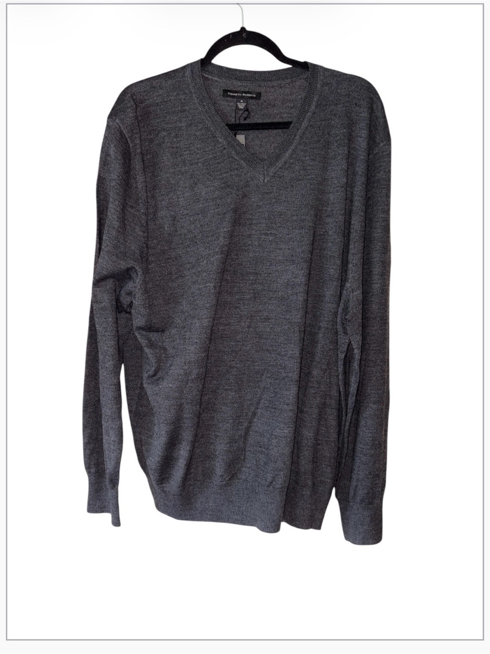 Kenneth Roberts Men's Charcoal Grey V-Neck Wool Sweater XL new